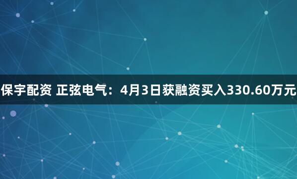 保宇配资 正弦电气：4月3日获融资买入330.60万元