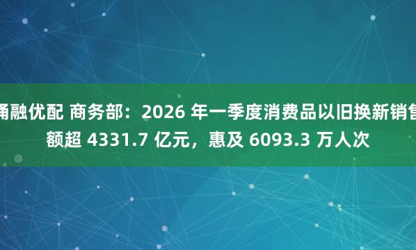 涌融优配 商务部：2026 年一季度消费品以旧换新销售额超 4331.7 亿元，惠及 6093.3 万人次