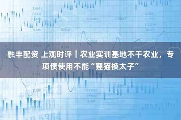 融丰配资 上观时评｜农业实训基地不干农业，专项债使用不能“狸猫换太子”